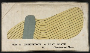 Orra White Hitchcock drawing of vein of greenstone in clay slate, Charlestown, Massachusetts