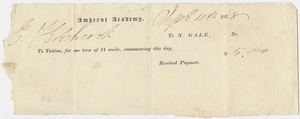 Edward Hitchcock receipt of payment to Nahum Gale, 1838 September 10