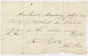 Edward Hitchcock receipt of payment to Nahum Gale, 1838 July 22