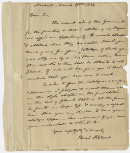 Edward Hitchcock letter to unidentified recipient, 1834 March 17