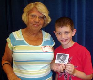 Elaine Hay and her grandson at the Waltham Mass. Memories Road Show