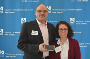 Javier Crespo and Teresa Maceira at the UMass Boston Mass. Memories Road Show