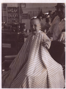 First haircut by Leonard Nimoy's (Dr. Spock's) father, 1962