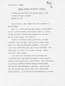 Foreign Languages and America's Interests: An Address Delivered Beofre the American Council on the Teaching of Foreign Languages