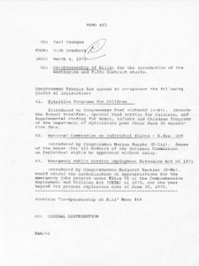 Memo #65 to Paul Tsongas from Rich Arenberg regarding Co-Sponsorship of Bills: for the information of the Washington and Fifth District staffs