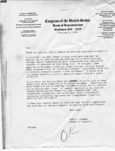 Form letter from Paul E. Tsongas