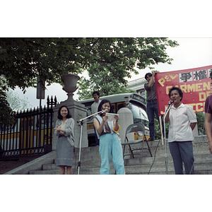 Speaker at a garment workers demonstration