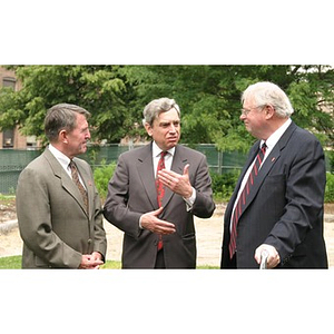 Richard Freeland and two others at the Veterans Memorial groundbreaking ceremony