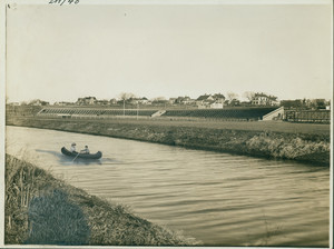Athletic grounds and stadium from the river, West Somerville, Mass., undated