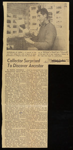 "Collector Surprised To Discover Ancestor," unknown newspaper