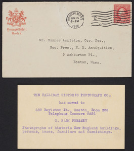 Trade card for The Halliday Historic Photograph Co., 687 Boylston Street, Boston, Mass., dated June 15, 1916