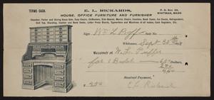 Receipt for E.L. Rickards, house, office furniture and furnisher, P.O. Box 39, Whitman, Mass., dated September 30, 1898
