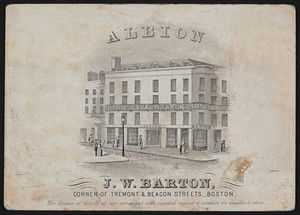 Trade card for the Albion, hotel, corner of Tremont & Beacon Streets, Boston, Mass., undated