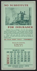 Trade card for the Union Assurance Society, Ltd. of London, England, 1926