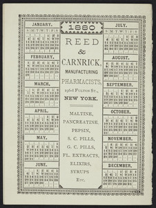 Trade card for Maltine, Reed & Carnrick, manufacturing pharmacists, 196-8 Fulton Street, New York, New York, 1880