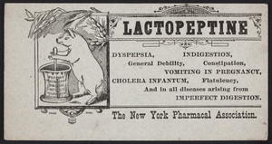 Trade card for Lactopeptine, The New York Pharmacal Association, location unknown, undated