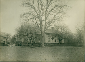 Exterior view of the Browne House from the dirt road, Watertown, Mass., undated