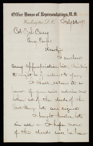 D. Moses to Thomas Lincoln Casey, February 23, 1871