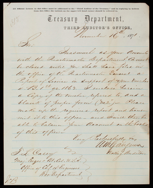A. M. Gangewer to Thomas Lincoln Casey, November 16, 1871