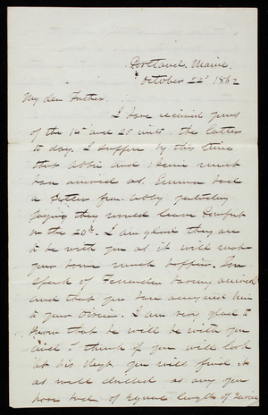 Thomas Lincoln Casey to General Silas Casey, October 22, 1862