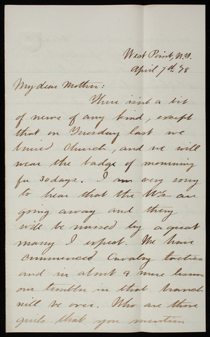 Thomas Lincoln Casey, Jr. to Emma Weir Casey, April 7, 1878