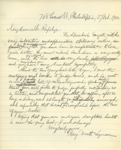 Letter from Benjamin Smith Lyman to G. V. M. Rafelye