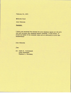 Memorandum from Judy Chilcote to Malcolm Bund