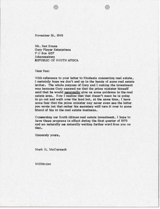 Letter from Mark H. McCormack to Rex B. Evans