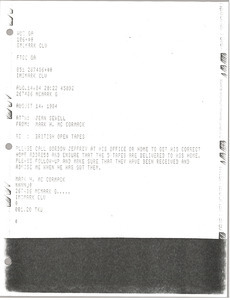 Telex printout from Mark H. McCormack to Jean Sewell