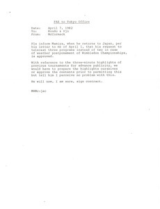 Fax from Mark H. McCormack to Tokyo office