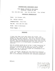 Fax from Mark H. McCormack to Weldon Johnson