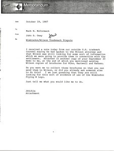 Memorandum from John S. Oney to Mark H. McCormack