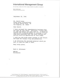 Letter from Mark H. McCormack to David Lucas