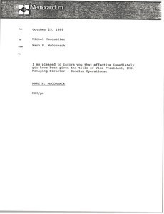 Memorandum from Mark H. McCormack to Michel Masquelier