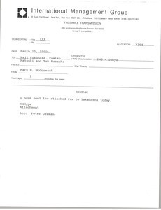 Fax from Mark H. McCormack to Haji Fukuhara, Fumiko Matsuki and Tak Masaoka