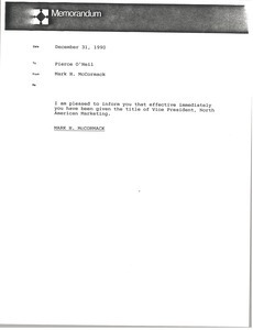 Memorandum from Mark H. McCormack to Pierce O'Neil