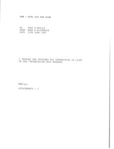 Fax from Mark H. McCormack to Tony O'Reilly