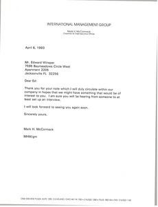 Letter from Mark H. McCormack to Edward Winsper