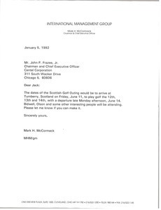 Letter from Mark H. McCormack to John P. Frazee