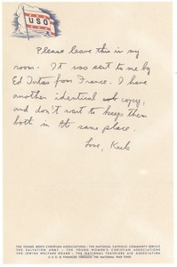 Note from Herman B. Nash, Jr., with two-franc note