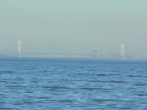 Verrazano Narrows bridge as seen from Sandy Hook