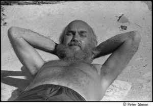 Jungle Beach: Ram Dass laying in the sand