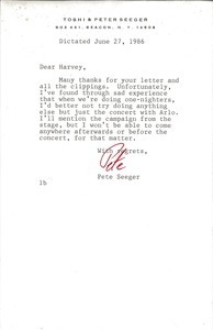 Letter from Pete Seeger to Harvey Wasserman