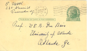 Postcard from Paul Nettl to W. E. B. Du Bois