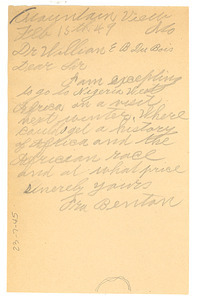 Letter from Ira Benton to W. E. B. Du Bois