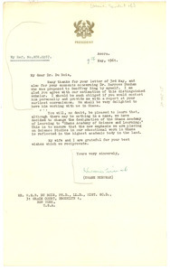 Letter from President of Ghana to W. E. B. Du Bois