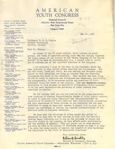 Letter from American Youth Congress to W. E. B. Du Bois