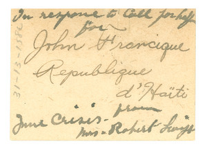 Letter from John Francique to unidentified correspondent