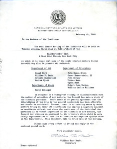 Circular letter from National Institute of Arts and Letters to W. E. B. Du Bois