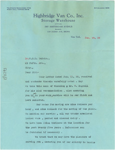 Letter from Highbridge Van Co. to W. E. B. Du Bois